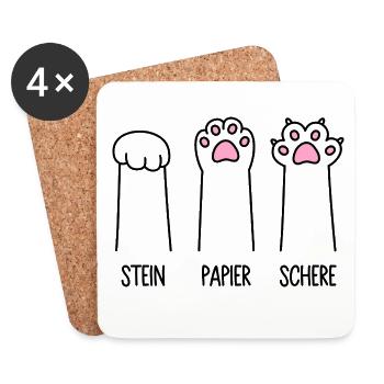 Stein Papier Schere Katze Pfote Spiel Katzenpfoten - Untersetzer (4er-Set) - Weiß - Vorne