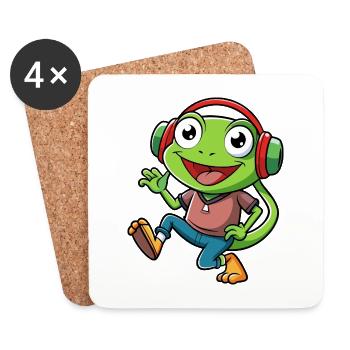Frosch Lustige Cartoon Figur Kopfhörer Musik - Untersetzer (4er-Set) - Weiß - Vorne