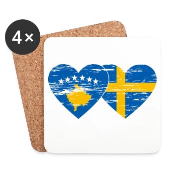 Kosovo Suède Drapeau utilisé - Dessous de verre (lot de 4) - blanc - Devant