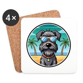 Chien d’arrêt allemand à poil dur race dessin animé plage - Dessous de verre (lot de 4) - blanc - Devant