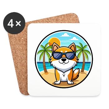 Hokkaido Dog Breed Cartoon Sunglasses Beach - Coasters (set of 4) - white - Front