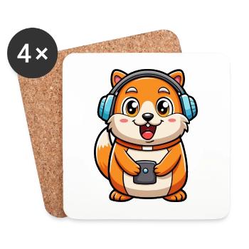 Hamster Lustige Zeichentrickfigur Kopfhörer Musik - Untersetzer (4er-Set) - Weiß - Vorne