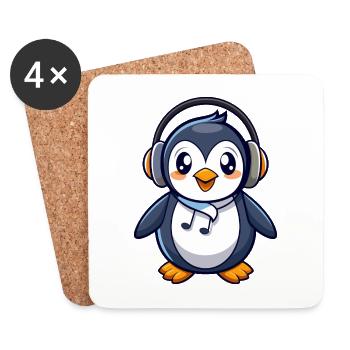 Pinguin Lustige Zeichentrickfigur Kopfhörermusik - Untersetzer (4er-Set) - Weiß - Vorne