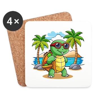 Turtle Funny Cartoon Summer Beach Sunglasses - Coasters (set of 4) - white - Front