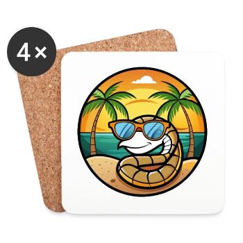 Schlange Lustige Cartoon Sommer Strand Sonnenbrille Cool - Untersetzer (4er-Set) - Weiß - Vorne