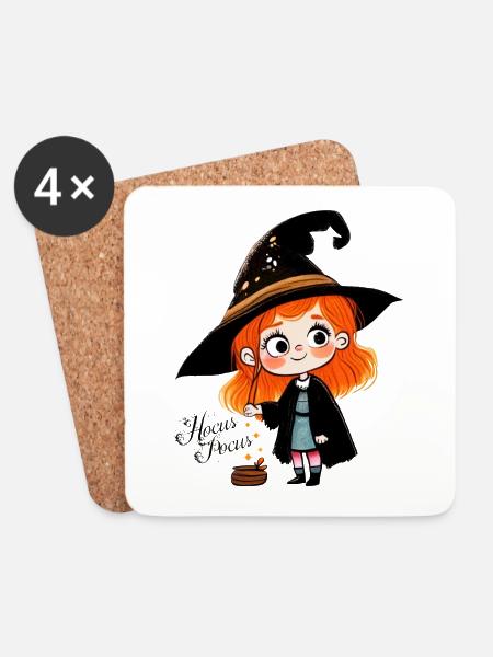 lustige kleine Hexe - Untersetzer (4er-Set) - Weiß
