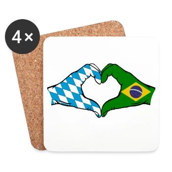 Bavière, Brésil, Drapeau, Mains, Forme Coeur - Dessous de verre (lot de 4) - blanc - Devant