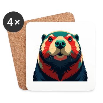 Beaver Cartoon Character Colorful Pet Animal - Coasters (set of 4) - white - Front