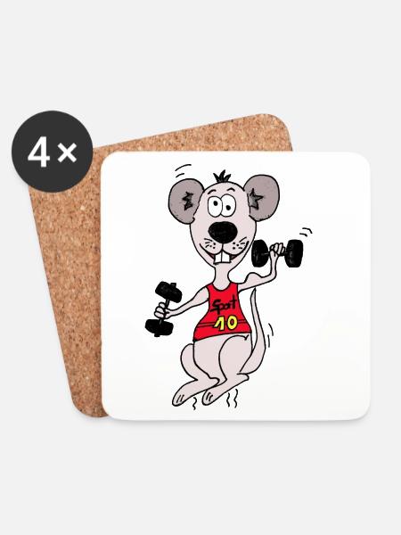 maus mit hantel - Untersetzer (4er-Set) - Weiß
