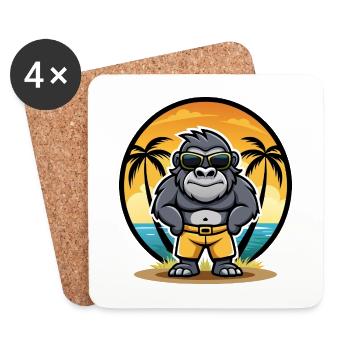 Gorilla Lustige Cartoon Sommer Strand Sonnenbrille Cool - Untersetzer (4er-Set) - Weiß - Vorne
