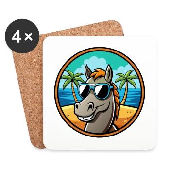 Cheval Drôle Dessin Animé Plage D’été Lunettes De Soleil Cool - Dessous de verre (lot de 4) - blanc - Devant