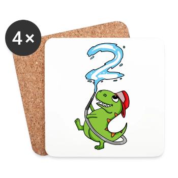 2e anniversaire des pompiers de dinosaures - Dessous de verre (lot de 4) - blanc - Devant