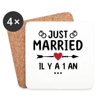 Geschenk zum Hochzeitstag 1 Jahr Hochzeit aus Baumwolle - Untersetzer (4er-Set) - Weiß - Vorne