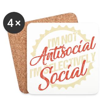 Je ne suis pas antisocial, je suis sélectivement social - Dessous de verre (lot de 4) - blanc - Devant