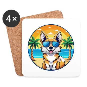 Isländischer Schäferhund Rasse Cartoon Sonnenbrille Strand - Untersetzer (4er-Set) - Weiß - Vorne