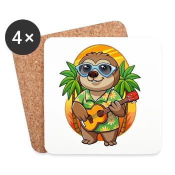 Lustige Faultier Sommer Strand Sonnenbrille Hawaiianisch - Untersetzer (4er-Set) - Weiß - Vorne