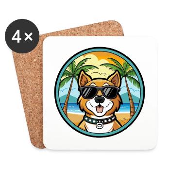Cao De Castro Laboreiro Dog Breed Cartoon Beach - Coasters (set of 4) - white - Front