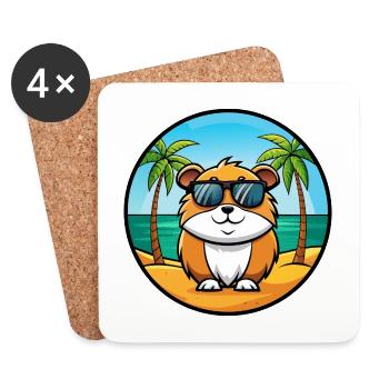 Cochon d’Inde Drôle Dessin Animé Plage Été Lunettes de soleil - Dessous de verre (lot de 4) - blanc - Devant
