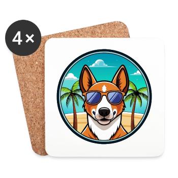Basenji Dog Breed Cartoon Sunglasses Beach - Coasters (set of 4) - white - Front