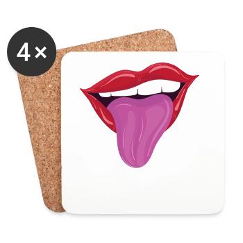 Rausgestreckte Zunge - Freche rote Lippen - Untersetzer (4er-Set) - Weiß - Vorne