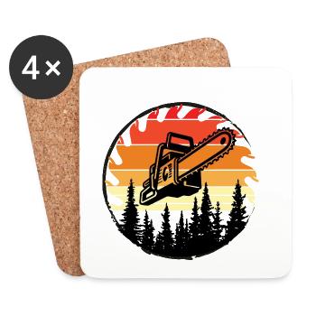 Retro Forest Chainsaw Sunset - Coasters (set of 4) - white - Front