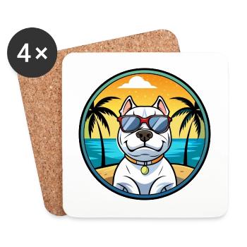 Dogue Argentino Chien Race Dessin Animé Lunettes De Soleil Plage - Dessous de verre (lot de 4) - blanc - Devant