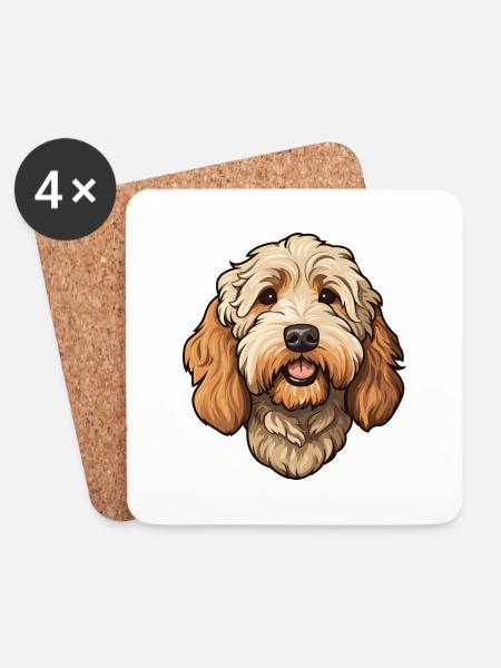 Labradoodle Hunderasse Cartoon Kawaii Illustration - Untersetzer (4er-Set) - Weiß