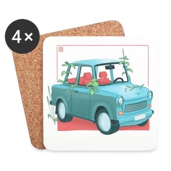Trabi mit Pflanzen - Untersetzer (4er-Set) - Weiß - Vorne