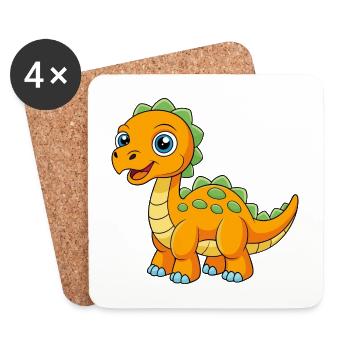 Dinosaurier Niedliche Maskottchen Zeichentrickfigur Kawaii - Untersetzer (4er-Set) - Weiß - Vorne