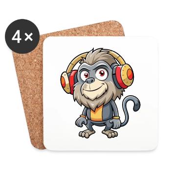 Pavian Lustige Cartoon Figur Kopfhörer Musik - Untersetzer (4er-Set) - Weiß - Vorne
