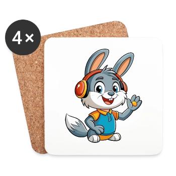 Kaninchen Lustige Cartoon Figur Kopfhörer Musik - Untersetzer (4er-Set) - Weiß - Vorne
