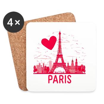 Coeur sur Tour Eiffel Paris Rose - Dessous de verre (lot de 4) - blanc - Devant