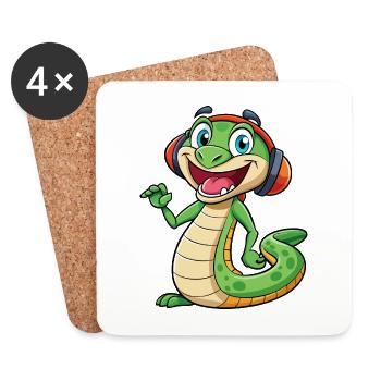 Serpent Drôle Dessin Animé Personnage Casque Musique - Dessous de verre (lot de 4) - blanc - Devant