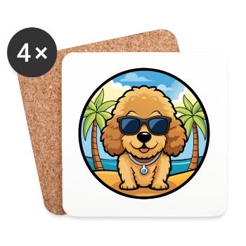 Spielzeug Pudel Hund Rasse Cartoon Sonnenbrille Strand - Untersetzer (4er-Set) - Weiß - Vorne