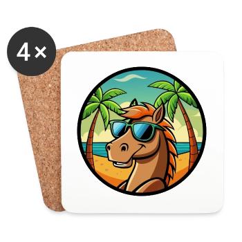 Cheval Drôle Dessin Animé Plage D’été Lunettes De Soleil Cool - Dessous de verre (lot de 4) - blanc - Devant