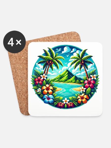 Caribbean Island Logo - Coasters (set of 4) - white
