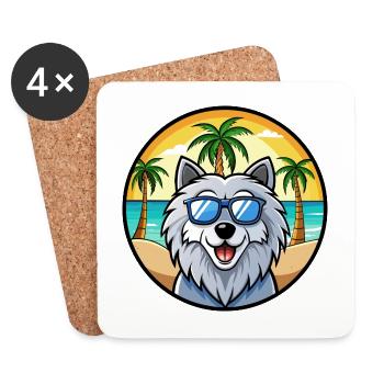 Polnische Schäferhundrasse Cartoon Sonnenbrille Strand - Untersetzer (4er-Set) - Weiß - Vorne