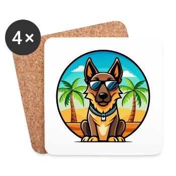 Belgischer Malinois Hund Rasse Cartoon Sonnenbrille Strand - Untersetzer (4er-Set) - Weiß - Vorne
