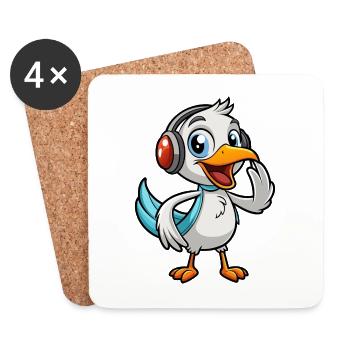 Pelican Funny Cartoon Character Musique de casque - Dessous de verre (lot de 4) - blanc - Devant