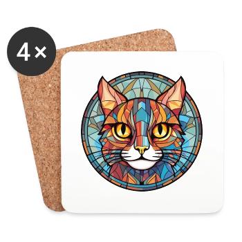 Pixie Bob Katze bunte Aquarell Haustier Illustration - Untersetzer (4er-Set) - Weiß - Vorne