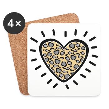 Leopard Heart Burst - Coasters (set of 4) - white - Front