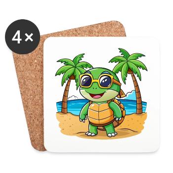 Turtle Funny Cartoon Summer Beach Sunglasses - Coasters (set of 4) - white - Front