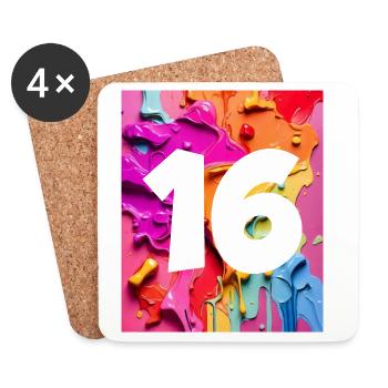 NO. 16 NUMBER 16 COLORFUL 16TH BIRTHDAY - Coasters (set of 4) - white - Front