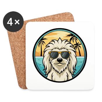 Komondor Hunderasse Cartoon Sonnenbrille Strand - Untersetzer (4er-Set) - Weiß - Vorne
