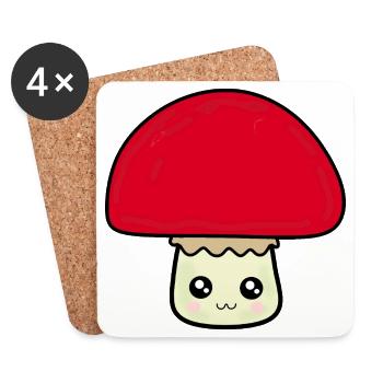 Champignon Kawaii Kawaii Chibi Nourriture Kawaii - Dessous de verre (lot de 4) - blanc - Devant