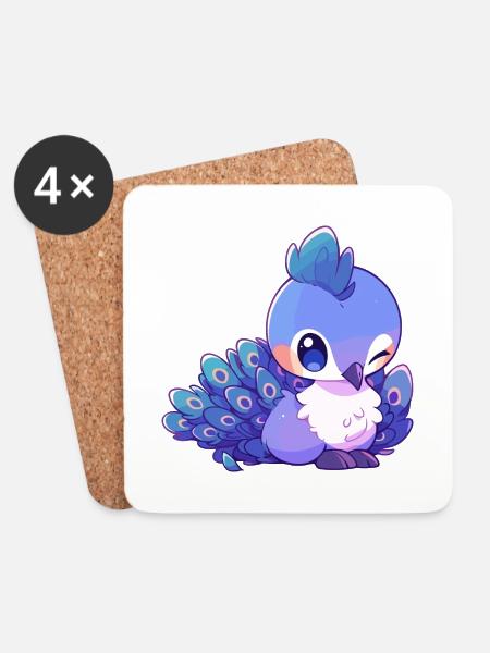Pfau Niedlich Glücklich Kawaii Cartoon Clipart Tier - Untersetzer (4er-Set) - Weiß