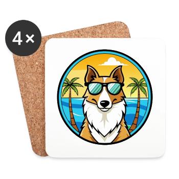 Smooth Collie Hunderasse Cartoon Sonnenbrille Strand - Untersetzer (4er-Set) - Weiß - Vorne