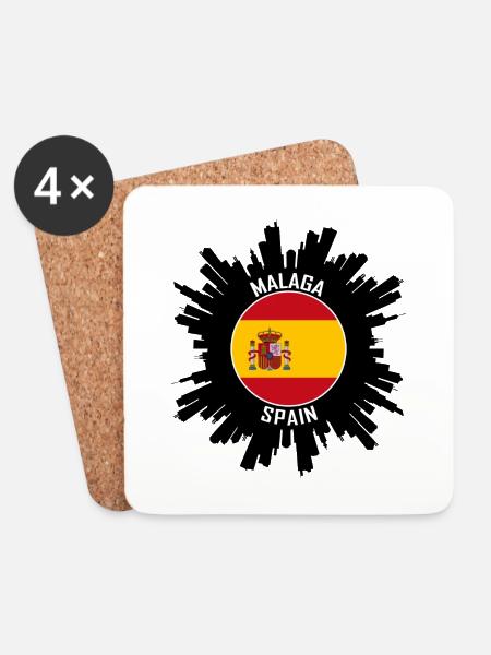 Malaga Skyline Spanien Flagge Reise Souvenir - Untersetzer (4er-Set) - Weiß