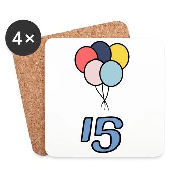 15. 15 ANS. 15e ANNIVERSAIRE. ANNIVERSAIRE 15 ANS. - Dessous de verre (lot de 4) - blanc - Devant