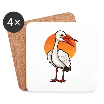 Kranich Niedliche Karikatur Kawaii Aquarell Tier Haustier - Untersetzer (4er-Set) - Weiß - Vorne